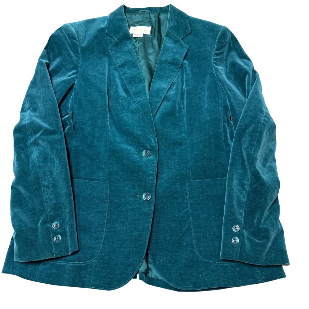 Vintage J.L. Hudson Teal Green Velvet Blazer Jacket Made in Japan Womens‎ 16 S/M